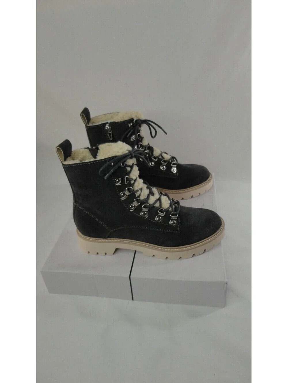 Dolce Vita Womens Suede Boots Polik Hiker Puck Booties Anthracite Size 9.5 *NEW*